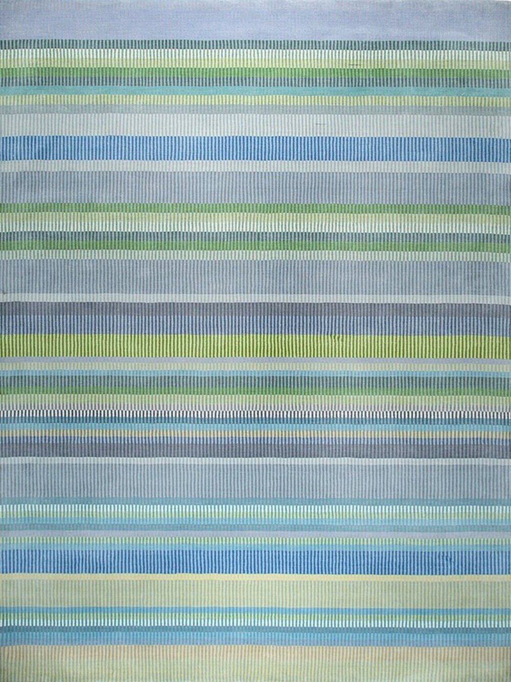 Green Blue Striped Handmade Wool Area Rug 4' x 6' Modern Colorful